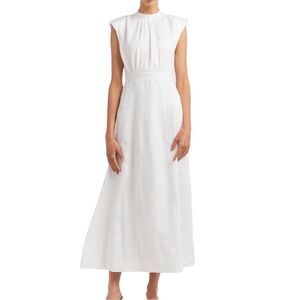 DISSH Linen Maxi Dress Sleeveless High Neck Minimalist Elegant White Size 2